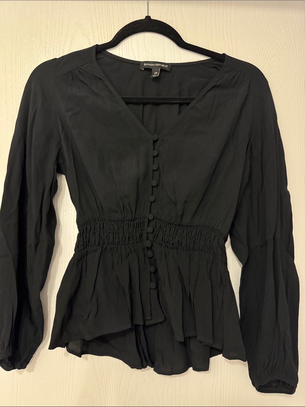 Banana Republic Black Smocked-Waist Peplum Blouse
